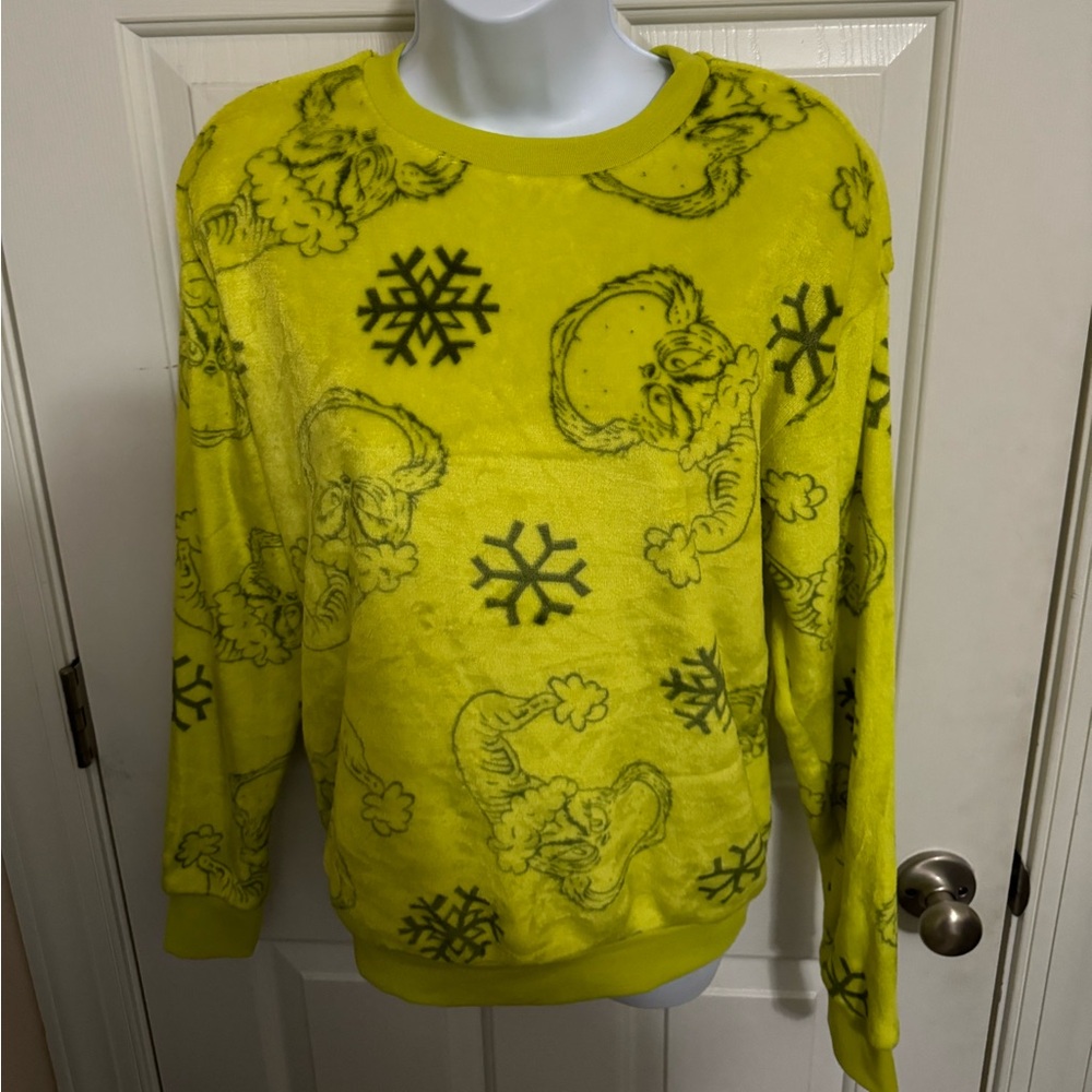 Dr. Seuss The Grinch L/S Ugly Christmas Sweater Fuzzy Soft Women's SML Green NWT